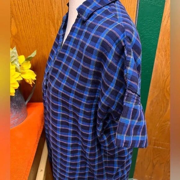 EUC Madewell Blue Plaid V-neck Short-sleeved Top #218 - Picture 3 of 8